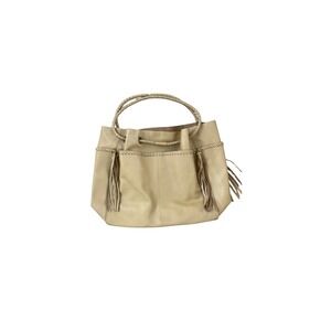 Free People Jolene Leather Tote Bag Women Large Tan Beige Braided Tassel Boho